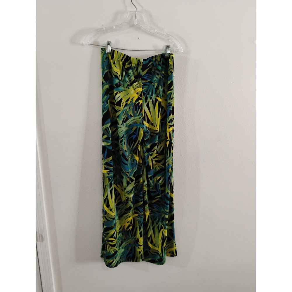 Chicos Tropical Palm Leaf Print Wide Leg Pants Green Yellow Size 0 Small